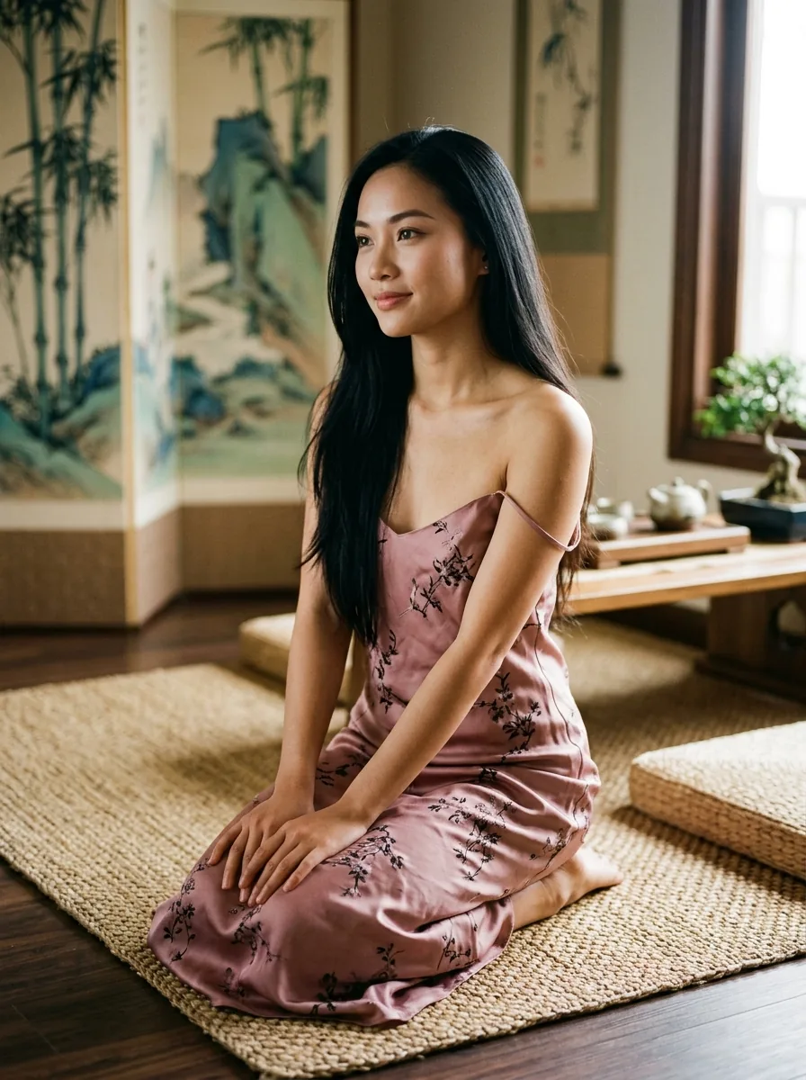 Mai, 24 ans, tel rose hot asiatique vietnamienne soumise de Grenoble — corps frêle, longs cheveux noirs, lingerie cerisier